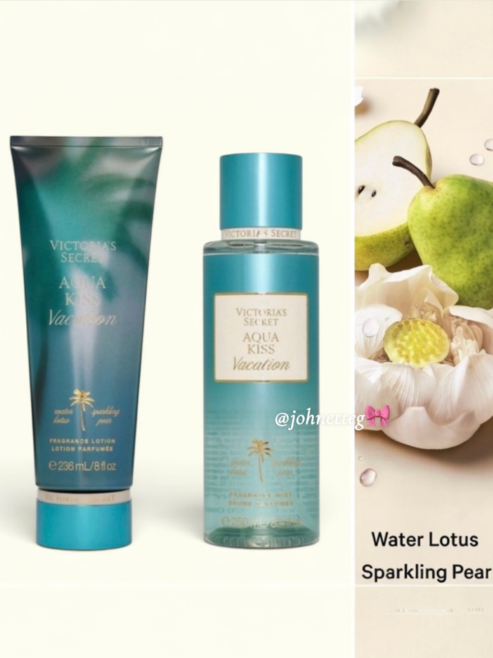 VICTORIA’S SECRET Aqua Kiss Vacation Fragrance Lotion & Mist Set Floral Pear 🪷🍐🌊